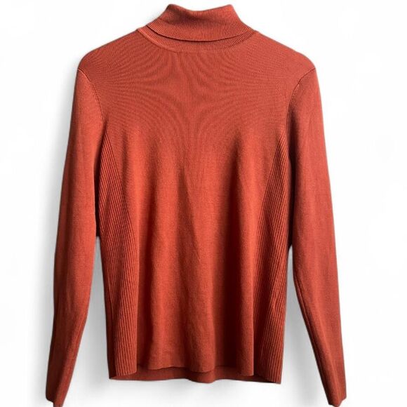 00’s Y2K Chico’s Rich Pumpkin Orange Long Sleeved Turtleneck W/Ribbed Paneling - Picture 2 of 8